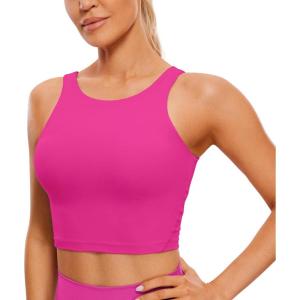 CRZ YOGA Womens U Back Sports Bras Padded High Neck Crop Workout Tank Tops(Hibiscus Purple)