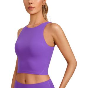 CRZ YOGA Womens U Back Sports Bras Padded High Neck Crop Workout Tank Tops(Royal Lilac)