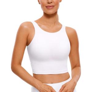 CRZ YOGA Womens U Back Sports Bras Padded High Neck Crop Workout Tank Tops(White)