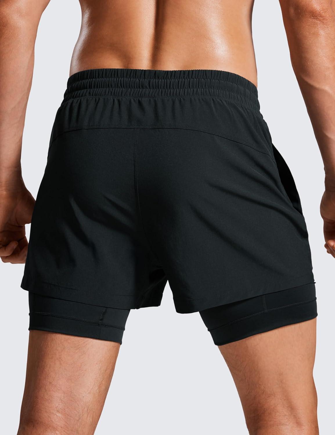 imageCRZ YOGA 2 in 1 Mens Athletic Shorts 35 with Liner Quick Dry Lightweight for Running Gym with Zip PocketsBlack