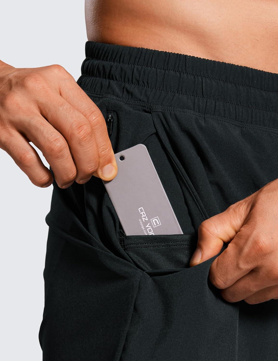 imageCRZ YOGA 2 in 1 Mens Athletic Shorts 35 with Liner Quick Dry Lightweight for Running Gym with Zip PocketsBlack