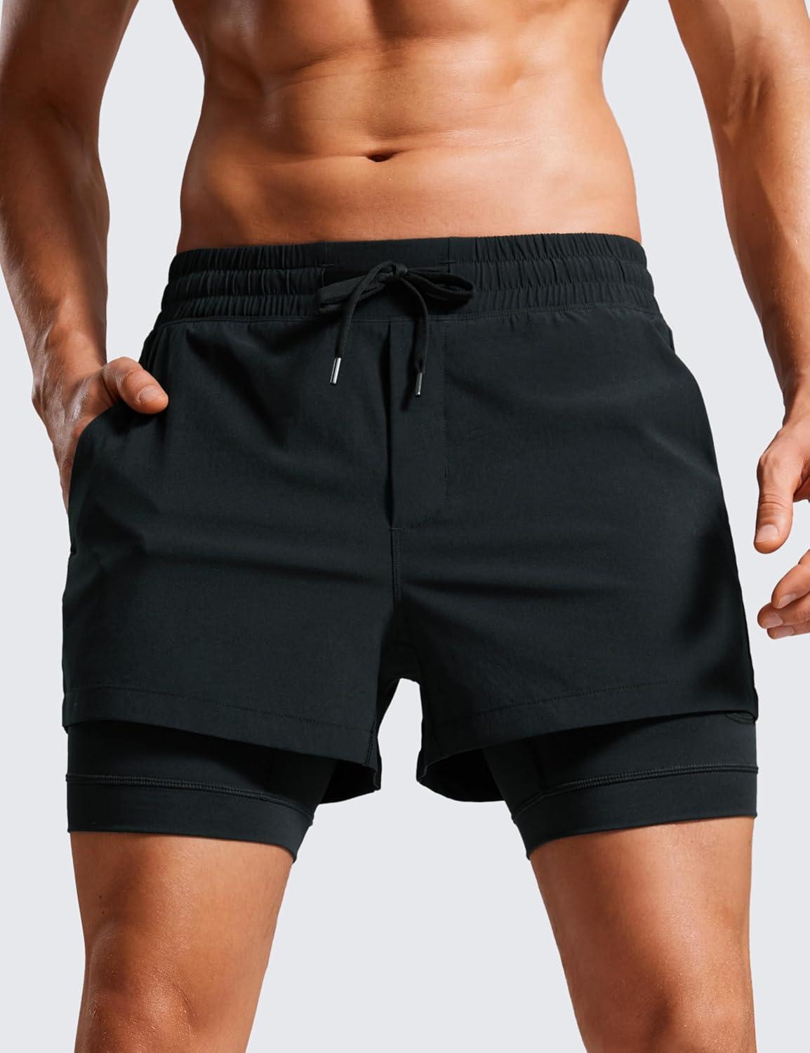 imageCRZ YOGA 2 in 1 Mens Athletic Shorts 35 with Liner Quick Dry Lightweight for Running Gym with Zip PocketsBlack