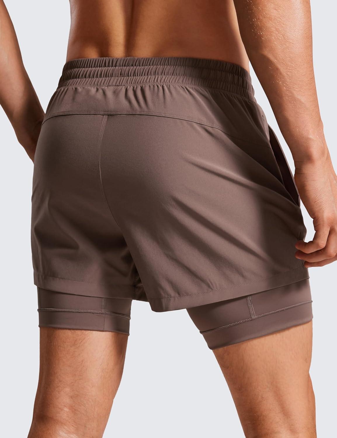 imageCRZ YOGA 2 in 1 Mens Athletic Shorts 35 with Liner Quick Dry Lightweight for Running Gym with Zip PocketsBrown Rock