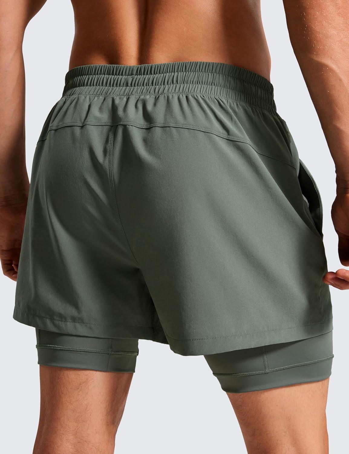 imageCRZ YOGA 2 in 1 Mens Athletic Shorts 35 with Liner Quick Dry Lightweight for Running Gym with Zip PocketsGrey Sage