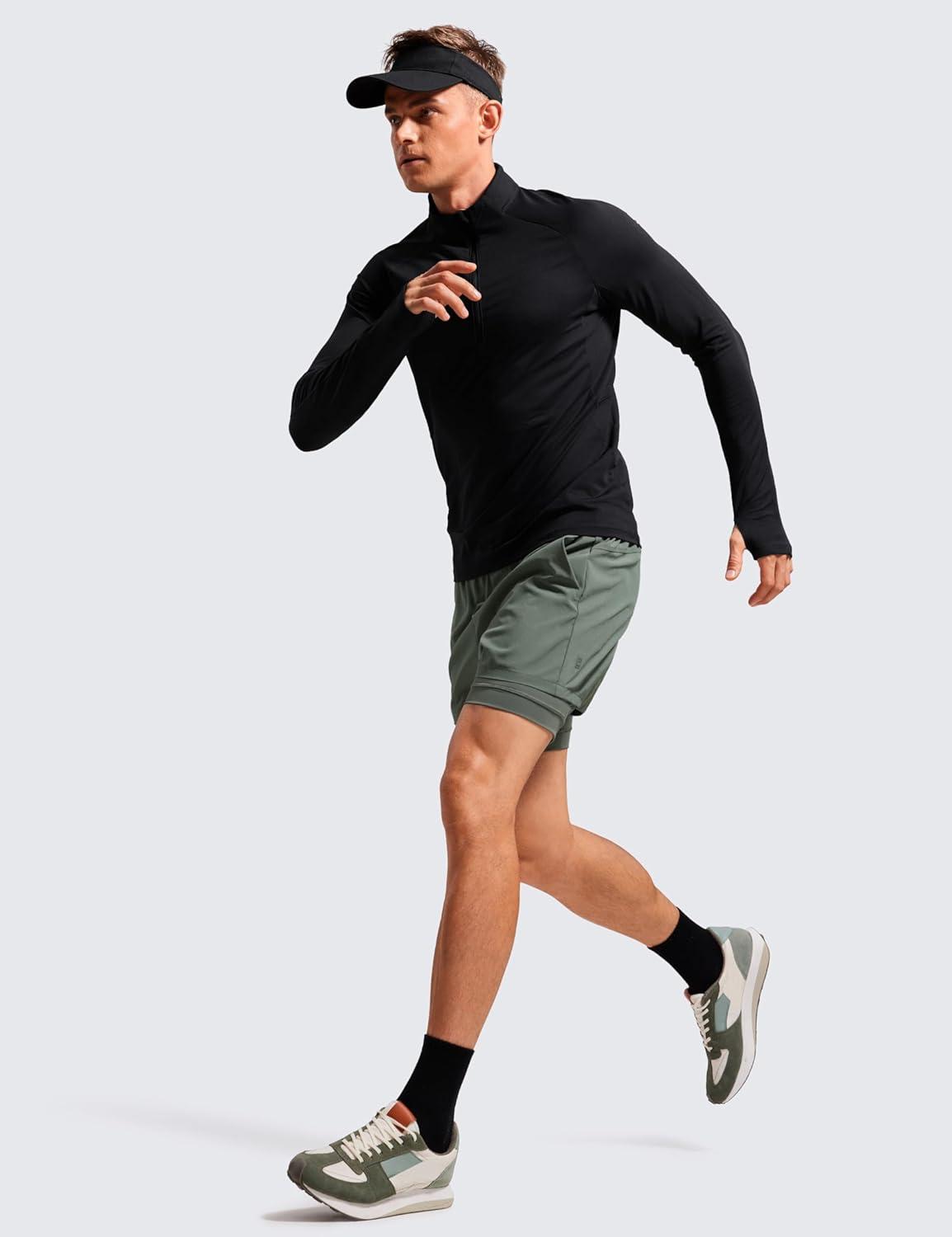 imageCRZ YOGA 2 in 1 Mens Athletic Shorts 35 with Liner Quick Dry Lightweight for Running Gym with Zip PocketsGrey Sage