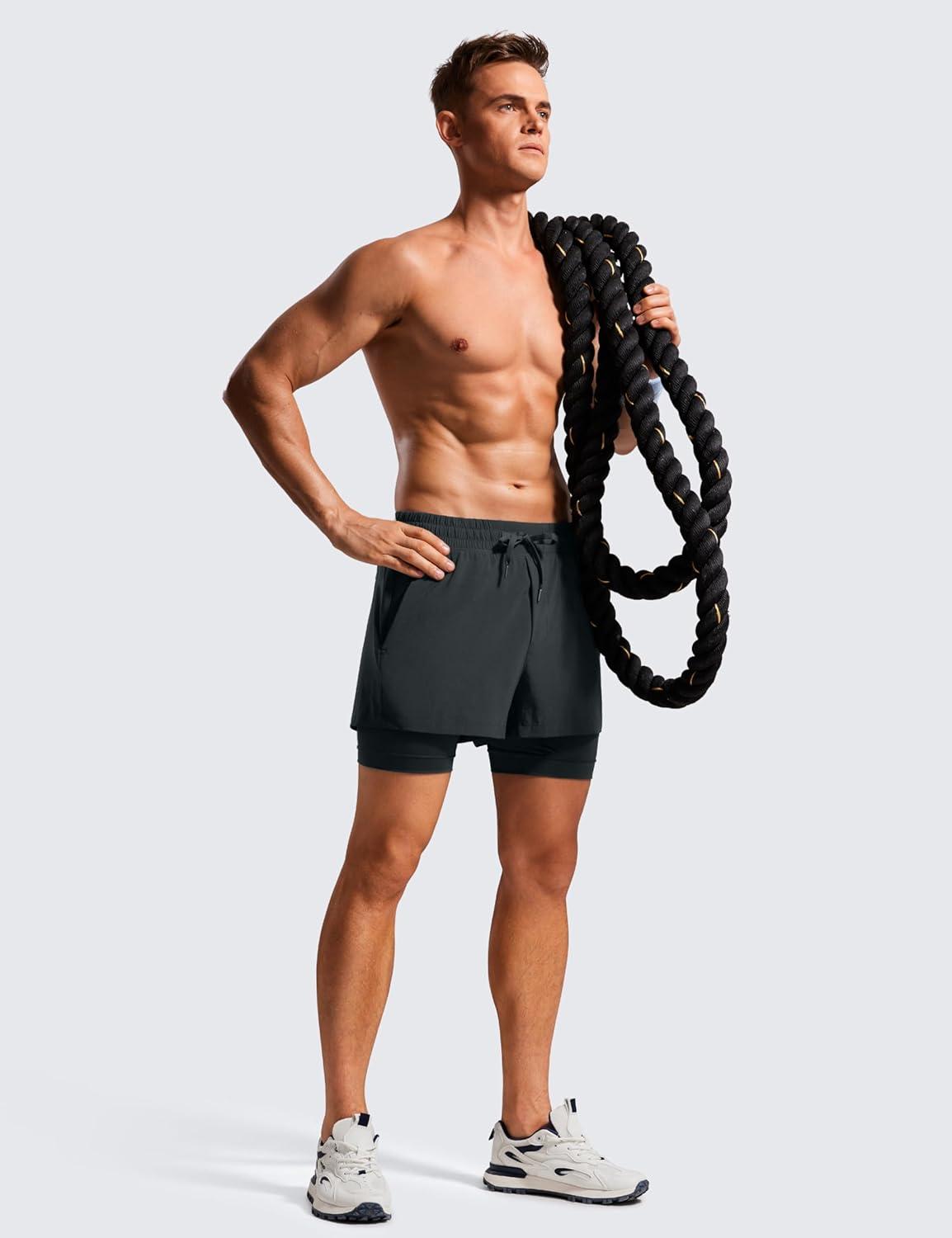 imageCRZ YOGA 2 in 1 Mens Athletic Shorts 35 with Liner Quick Dry Lightweight for Running Gym with Zip PocketsInk Gray