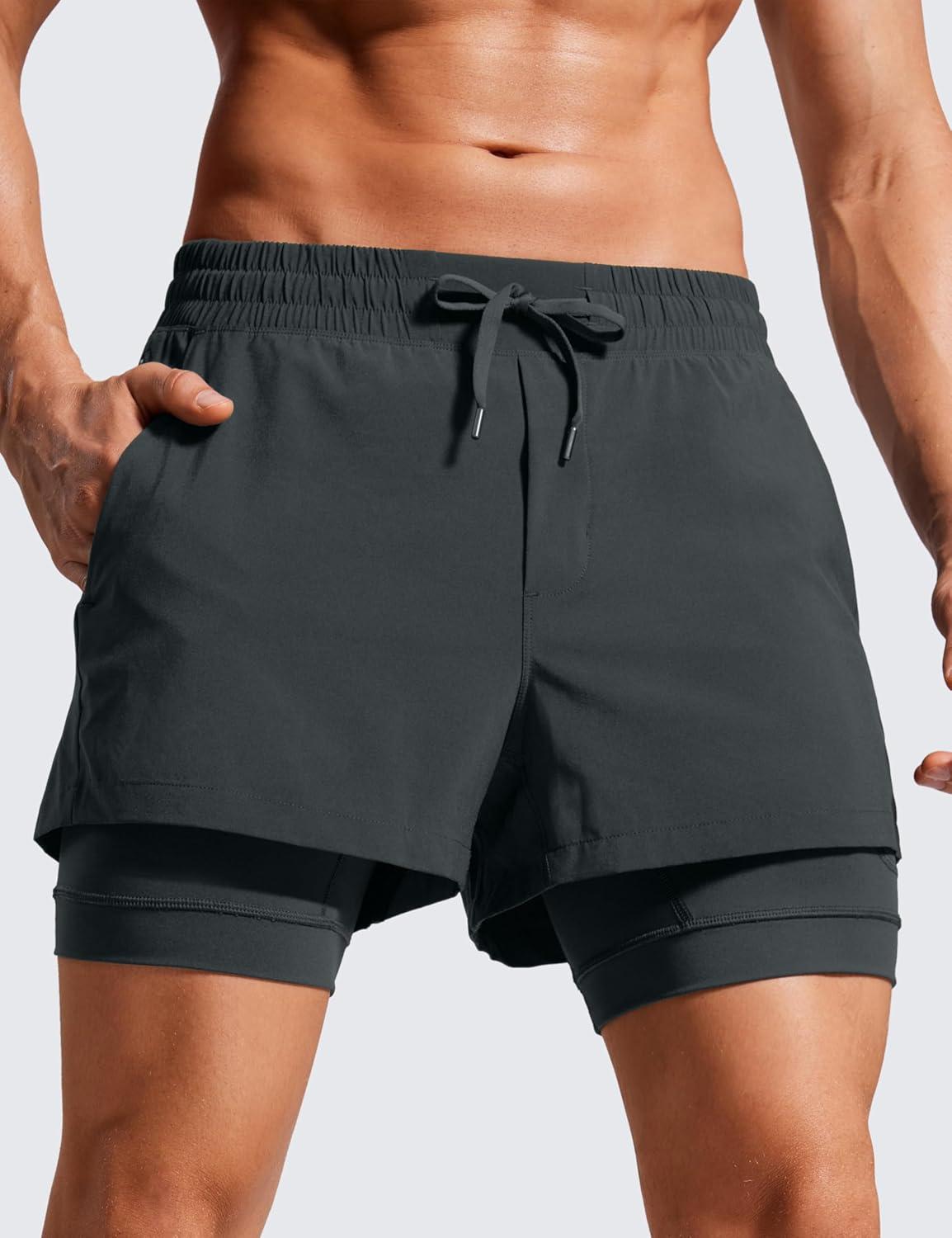 imageCRZ YOGA 2 in 1 Mens Athletic Shorts 35 with Liner Quick Dry Lightweight for Running Gym with Zip PocketsInk Gray