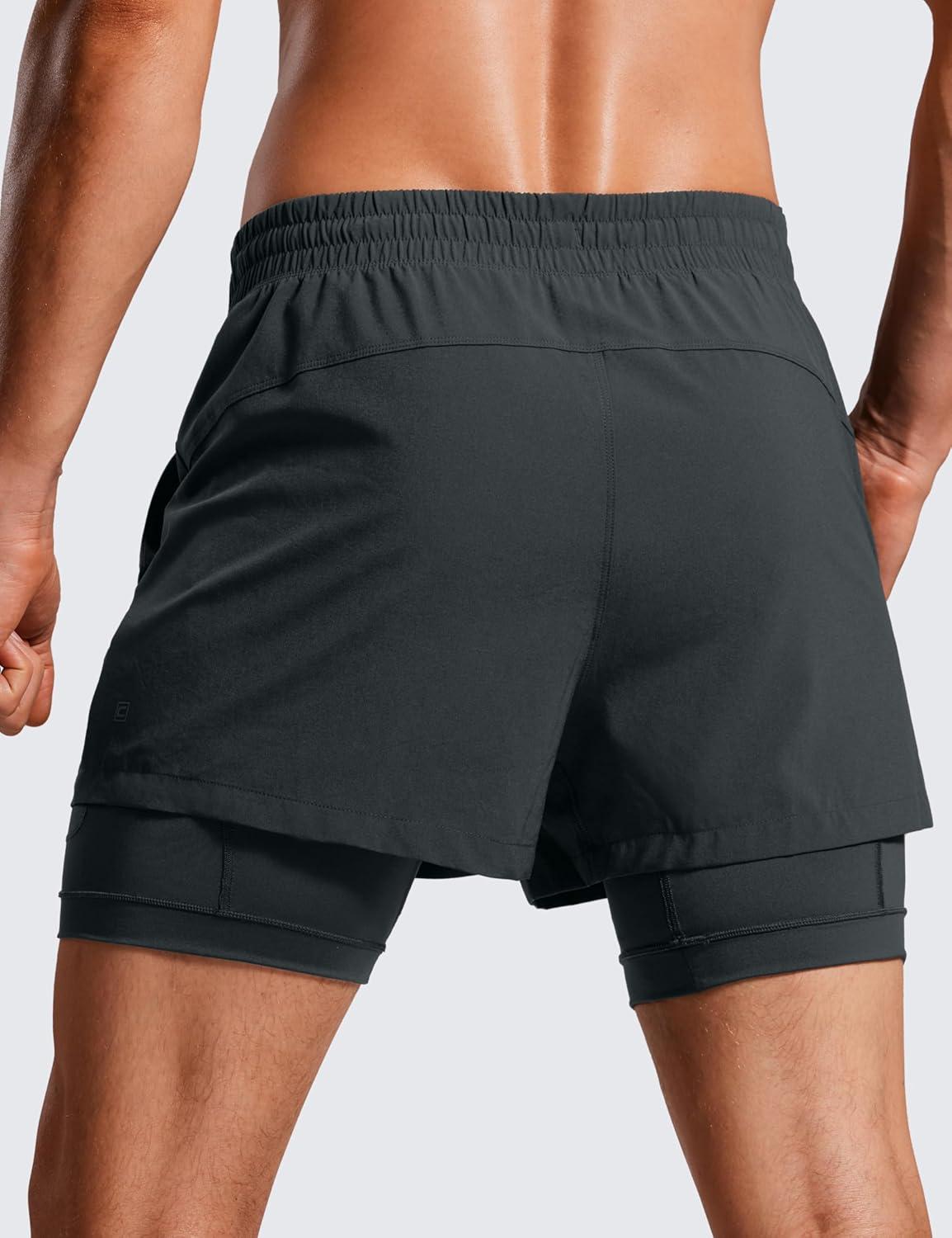 imageCRZ YOGA 2 in 1 Mens Athletic Shorts 35 with Liner Quick Dry Lightweight for Running Gym with Zip PocketsInk Gray