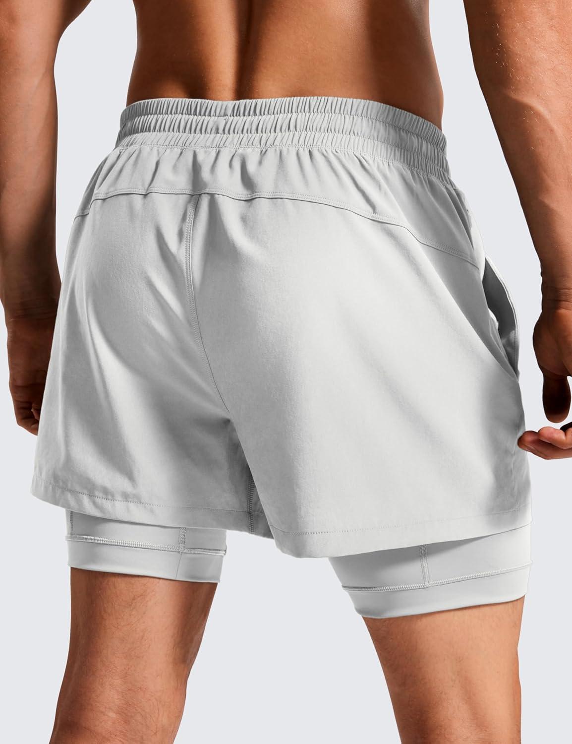 imageCRZ YOGA 2 in 1 Mens Athletic Shorts 35 with Liner Quick Dry Lightweight for Running Gym with Zip PocketsPlatinum Grey