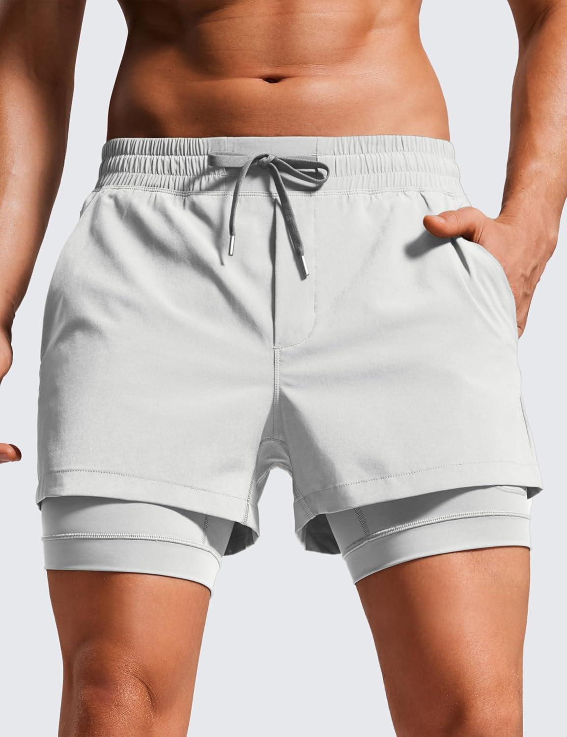 imageCRZ YOGA 2 in 1 Mens Athletic Shorts 35 with Liner Quick Dry Lightweight for Running Gym with Zip PocketsPlatinum Grey