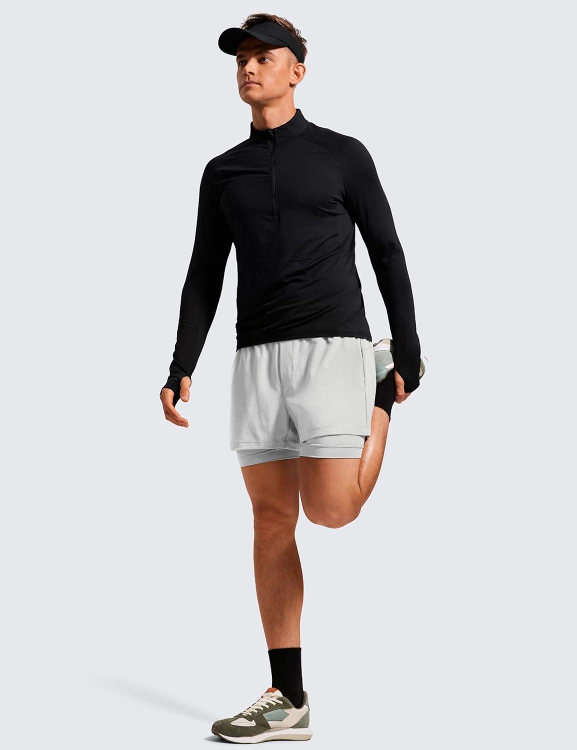 imageCRZ YOGA 2 in 1 Mens Athletic Shorts 35 with Liner Quick Dry Lightweight for Running Gym with Zip PocketsPlatinum Grey