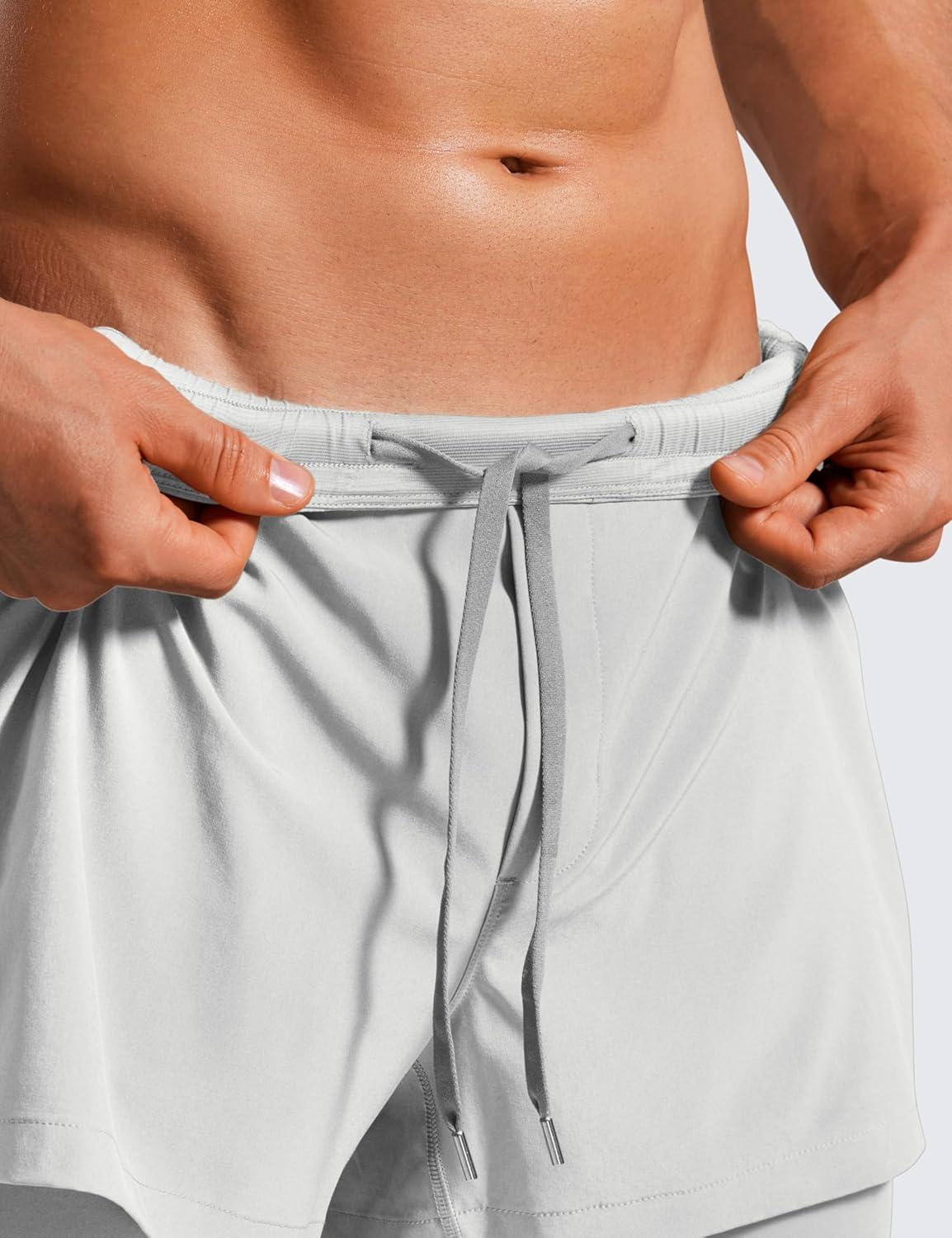 imageCRZ YOGA 2 in 1 Mens Athletic Shorts 35 with Liner Quick Dry Lightweight for Running Gym with Zip PocketsPlatinum Grey