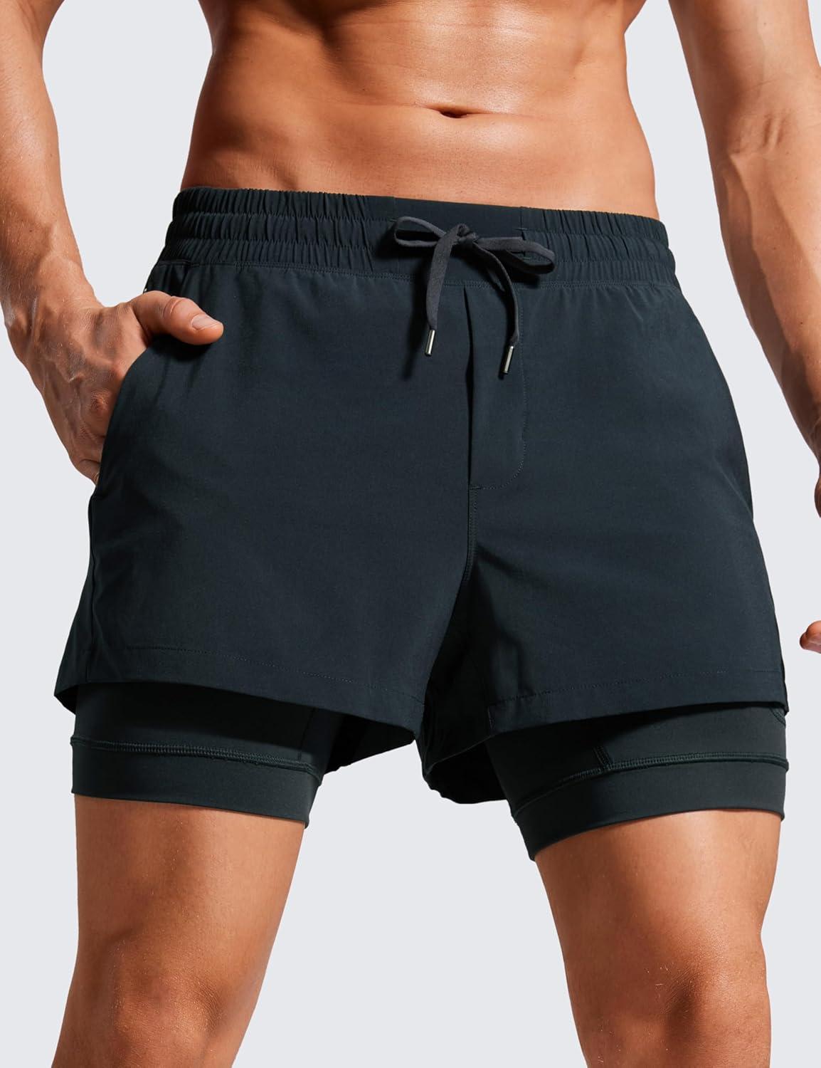 imageCRZ YOGA 2 in 1 Mens Athletic Shorts 35 with Liner Quick Dry Lightweight for Running Gym with Zip PocketsTrue Navy