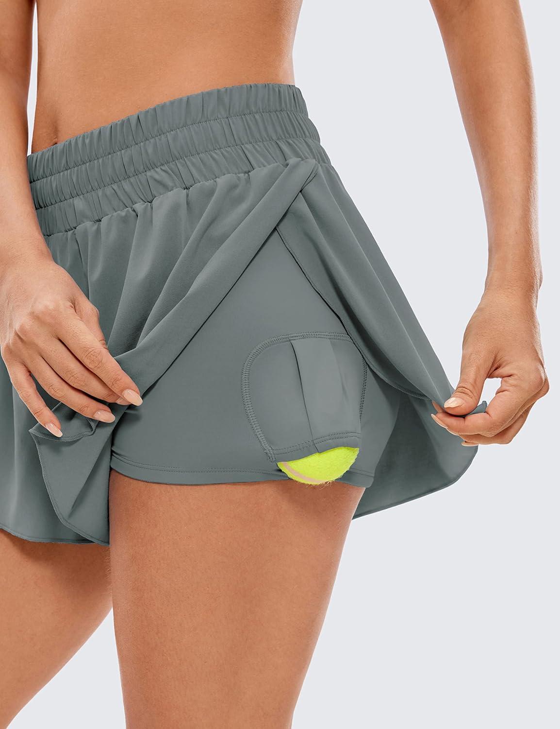 imageCRZ YOGA 2 in 1 Split Flowy Running Shorts for Women 3quot High Waisted Quick Dry Skirts for Tennis Workout Athletic LoungeGrey Sage