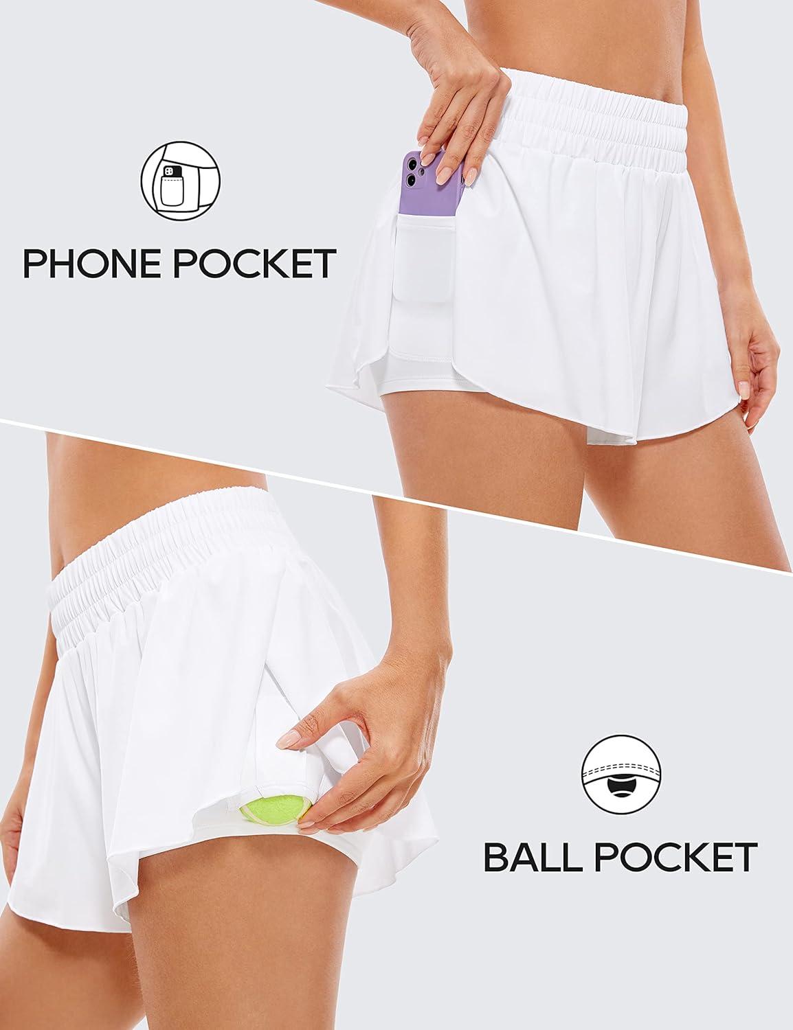 imageCRZ YOGA 2 in 1 Split Flowy Running Shorts for Women 3quot High Waisted Quick Dry Skirts for Tennis Workout Athletic LoungeWhite