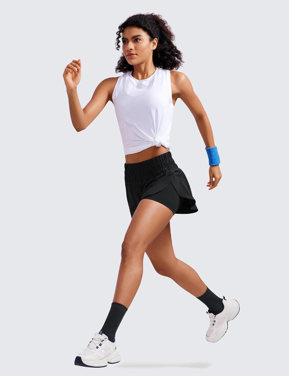 imageCRZ YOGA 2 in 1 Split Running Shorts for Women 3quot High Waisted Workout Athletic Gym Tennis with PocketBlack