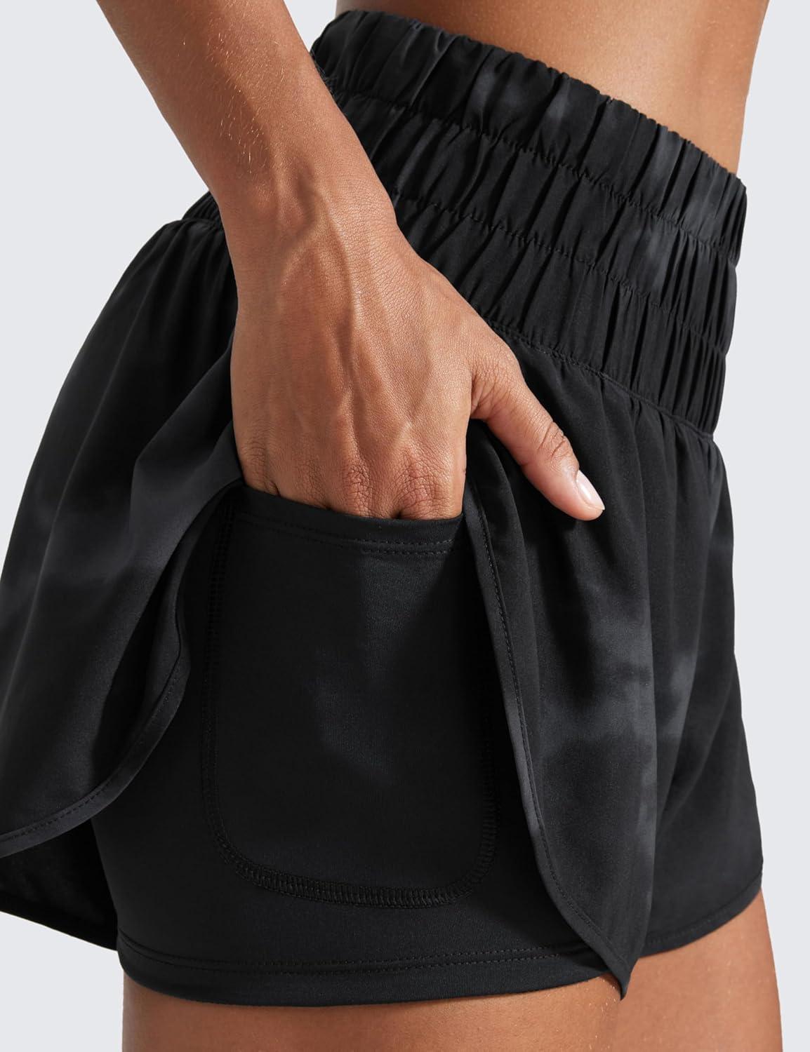 imageCRZ YOGA 2 in 1 Split Running Shorts for Women 3quot High Waisted Workout Athletic Gym Tennis with PocketBlack Tie Dye Flowers