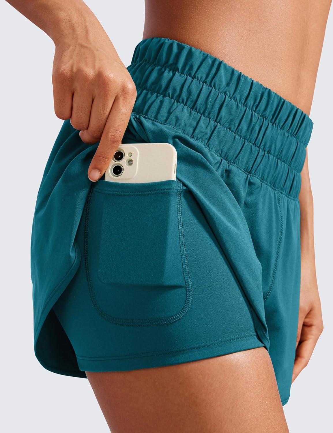 imageCRZ YOGA 2 in 1 Split Running Shorts for Women 3quot High Waisted Workout Athletic Gym Tennis with PocketBorealis Green