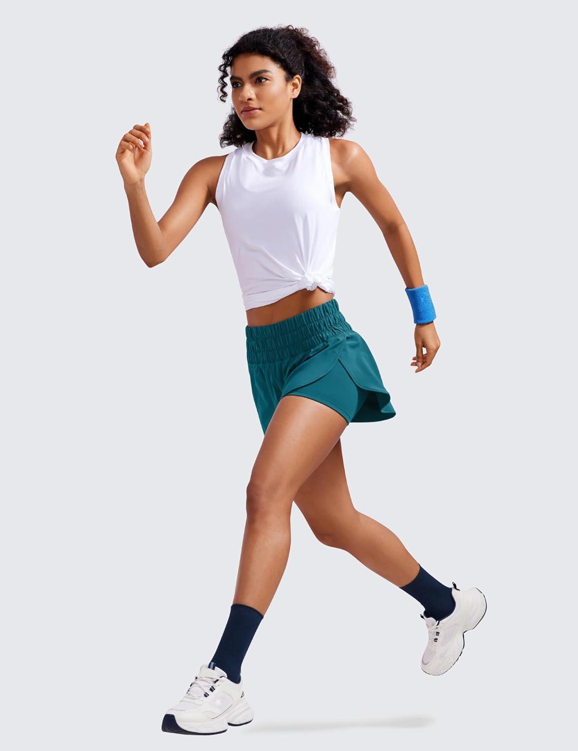 imageCRZ YOGA 2 in 1 Split Running Shorts for Women 3quot High Waisted Workout Athletic Gym Tennis with PocketBorealis Green