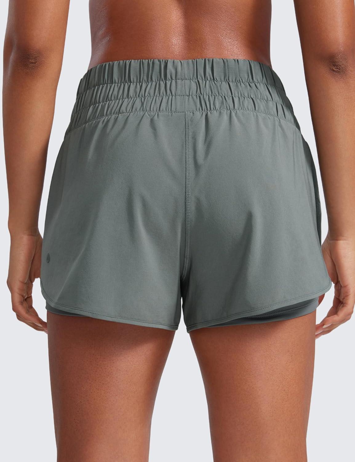 imageCRZ YOGA 2 in 1 Split Running Shorts for Women 3quot High Waisted Workout Athletic Gym Tennis with PocketGrey Sage