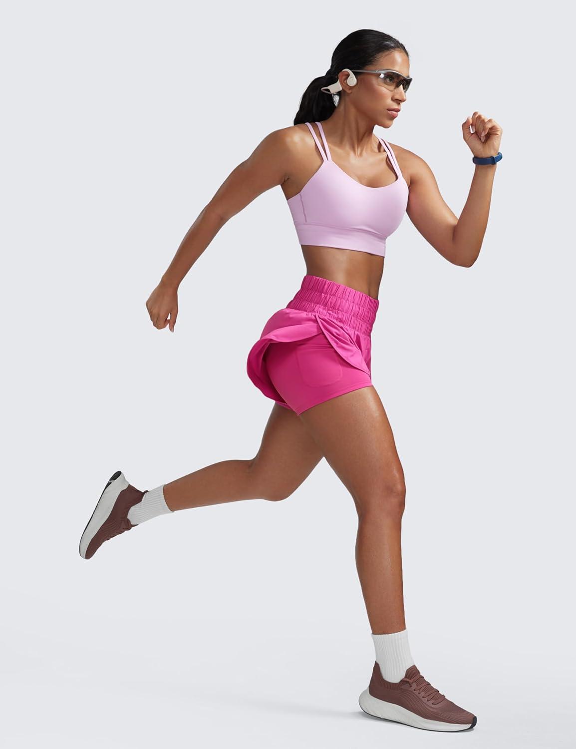 imageCRZ YOGA 2 in 1 Split Running Shorts for Women 3quot High Waisted Workout Athletic Gym Tennis with PocketHibiscus Purple