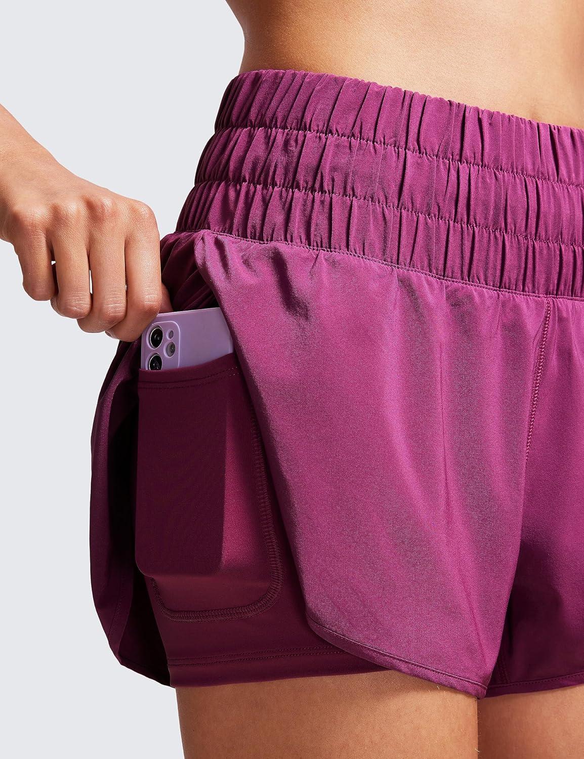 imageCRZ YOGA 2 in 1 Split Running Shorts for Women 3quot High Waisted Workout Athletic Gym Tennis with PocketMagenta Purple