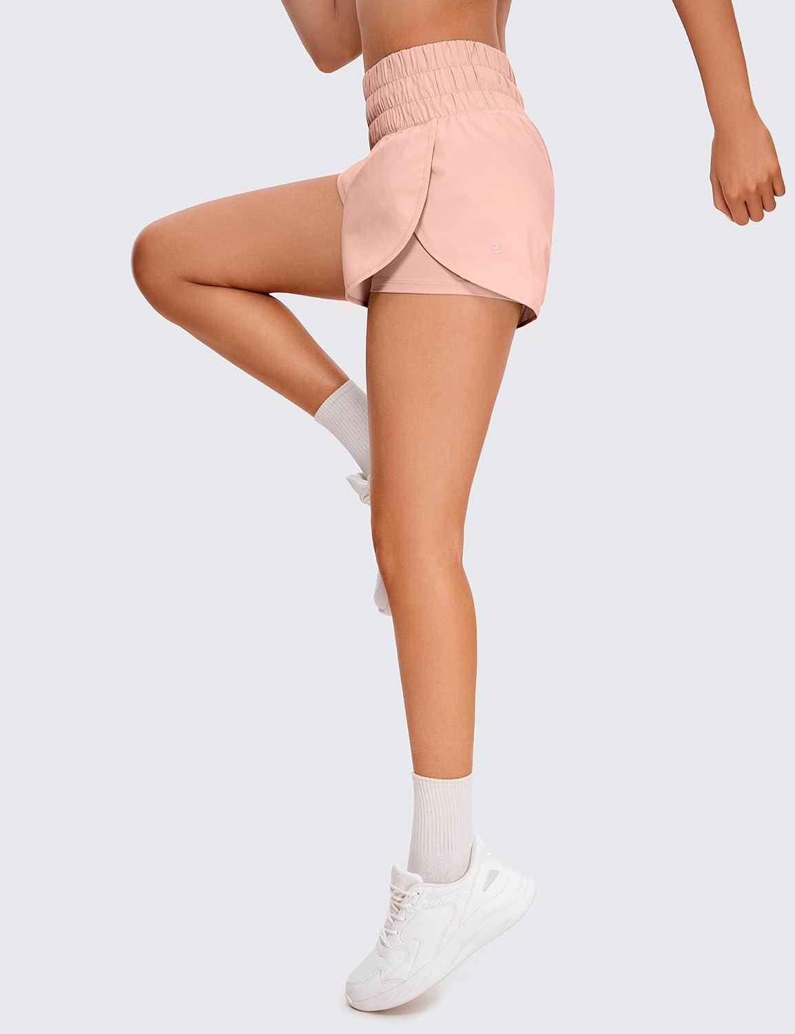 imageCRZ YOGA 2 in 1 Split Running Shorts for Women 3quot High Waisted Workout Athletic Gym Tennis with PocketPuff Pink