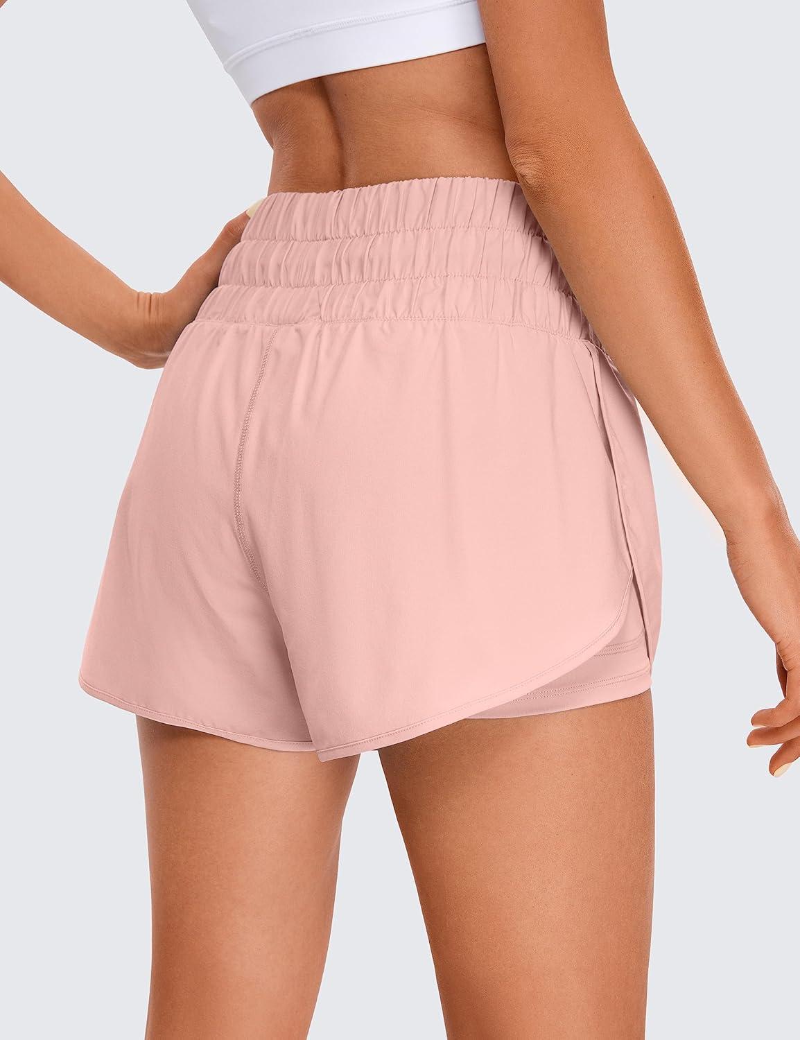 imageCRZ YOGA 2 in 1 Split Running Shorts for Women 3quot High Waisted Workout Athletic Gym Tennis with PocketPuff Pink