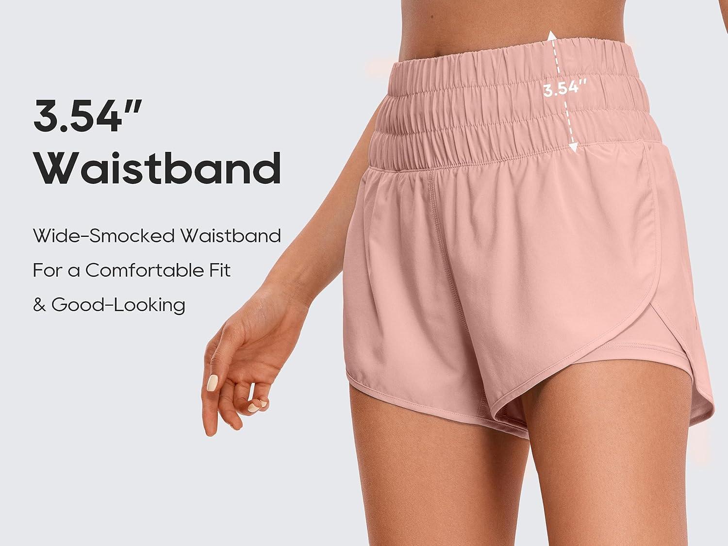 imageCRZ YOGA 2 in 1 Split Running Shorts for Women 3quot High Waisted Workout Athletic Gym Tennis with PocketPuff Pink