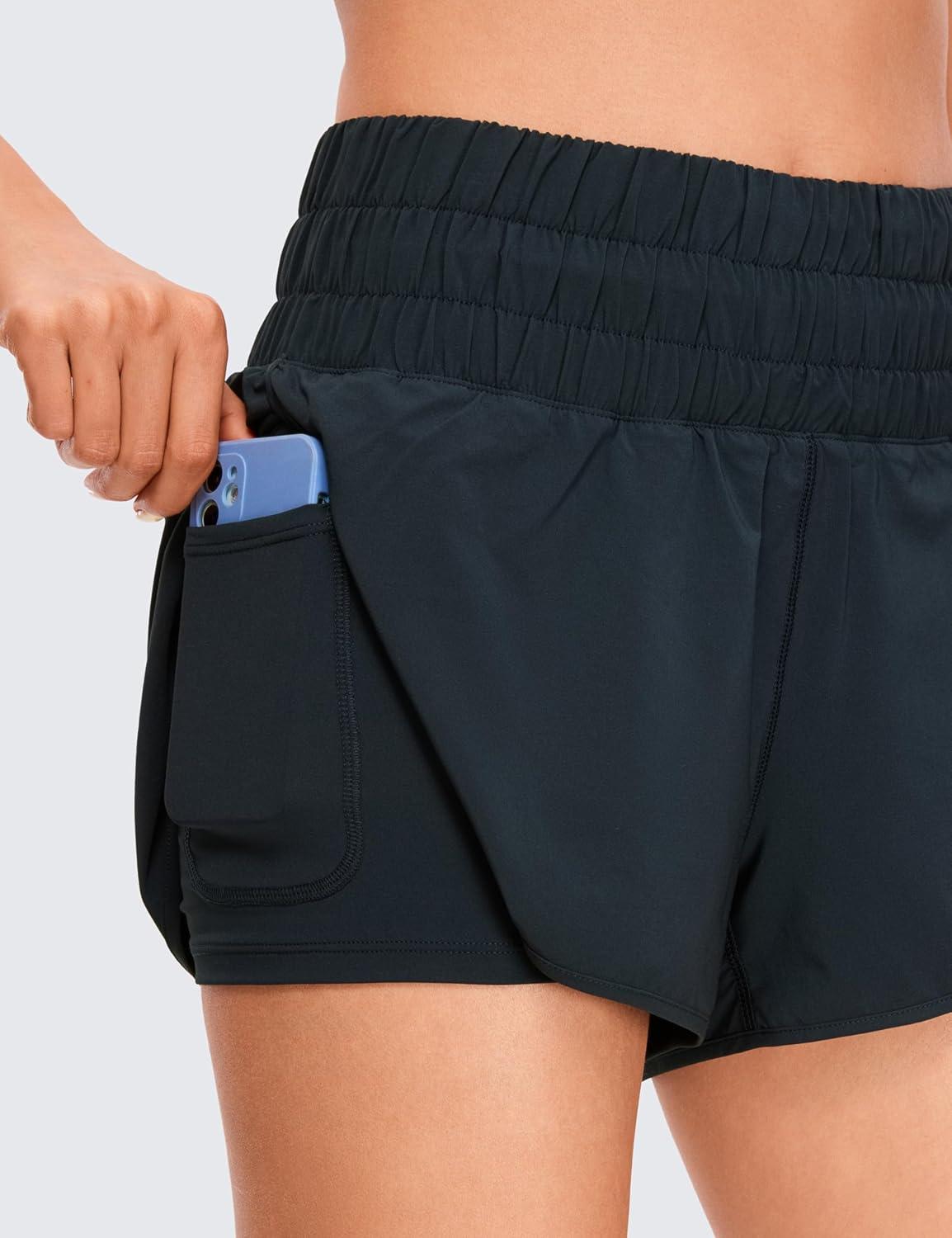 imageCRZ YOGA 2 in 1 Split Running Shorts for Women 3quot High Waisted Workout Athletic Gym Tennis with PocketTrue Navy