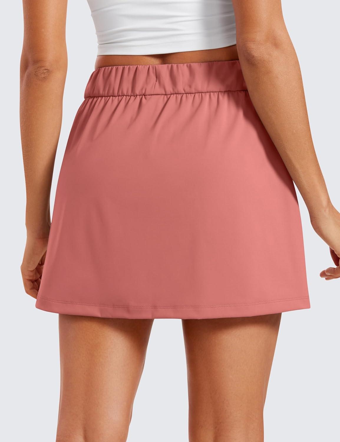 imageCRZ YOGA 4Way Stretch A Line Skirts for Women High Waitsted Mini Lined Tennis Work Drawstring Skort with PocketsBriar Rose