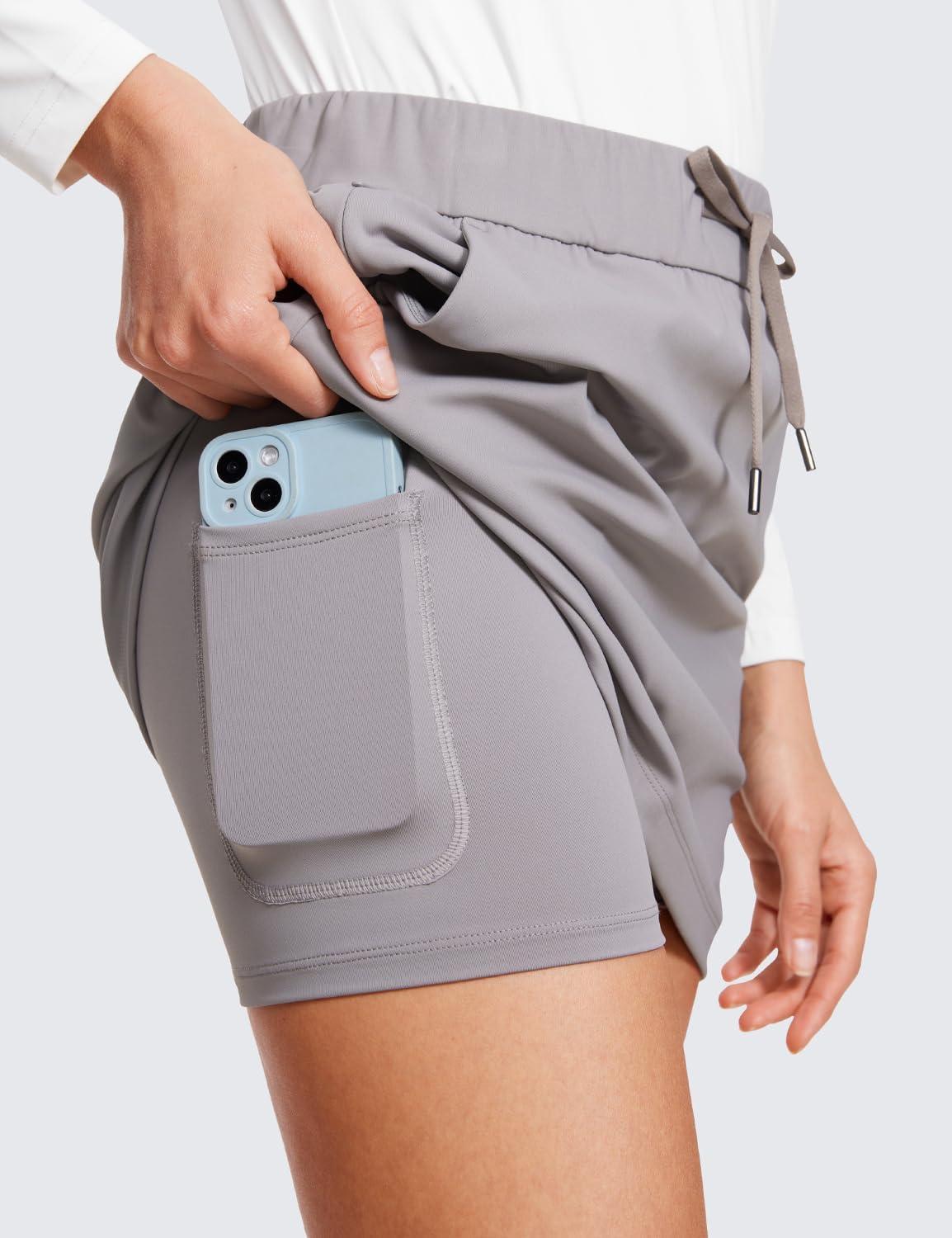 imageCRZ YOGA 4Way Stretch A Line Skirts for Women High Waitsted Mini Lined Tennis Work Drawstring Skort with PocketsDark Chrome