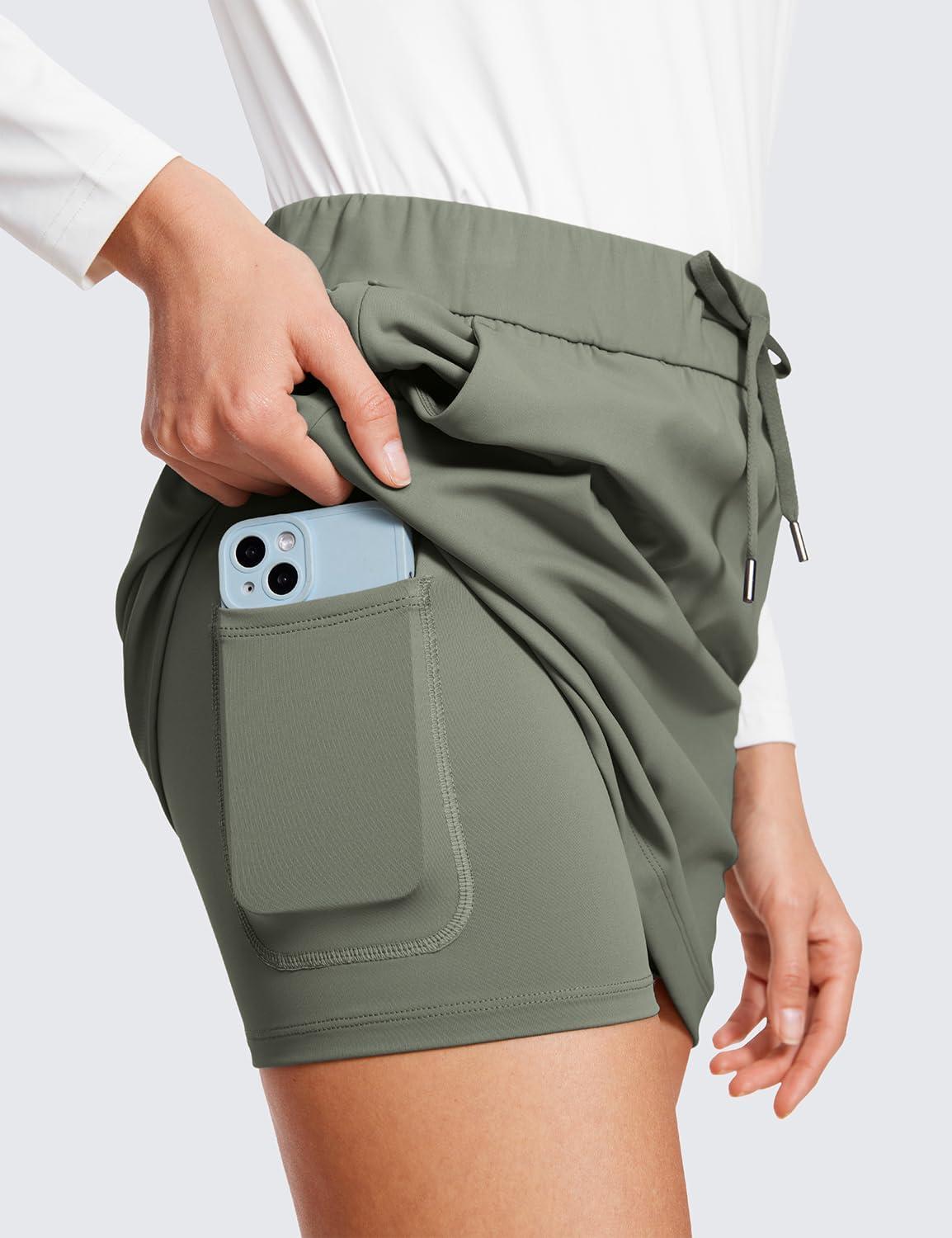 imageCRZ YOGA 4Way Stretch A Line Skirts for Women High Waitsted Mini Lined Tennis Work Drawstring Skort with PocketsGrey Sage