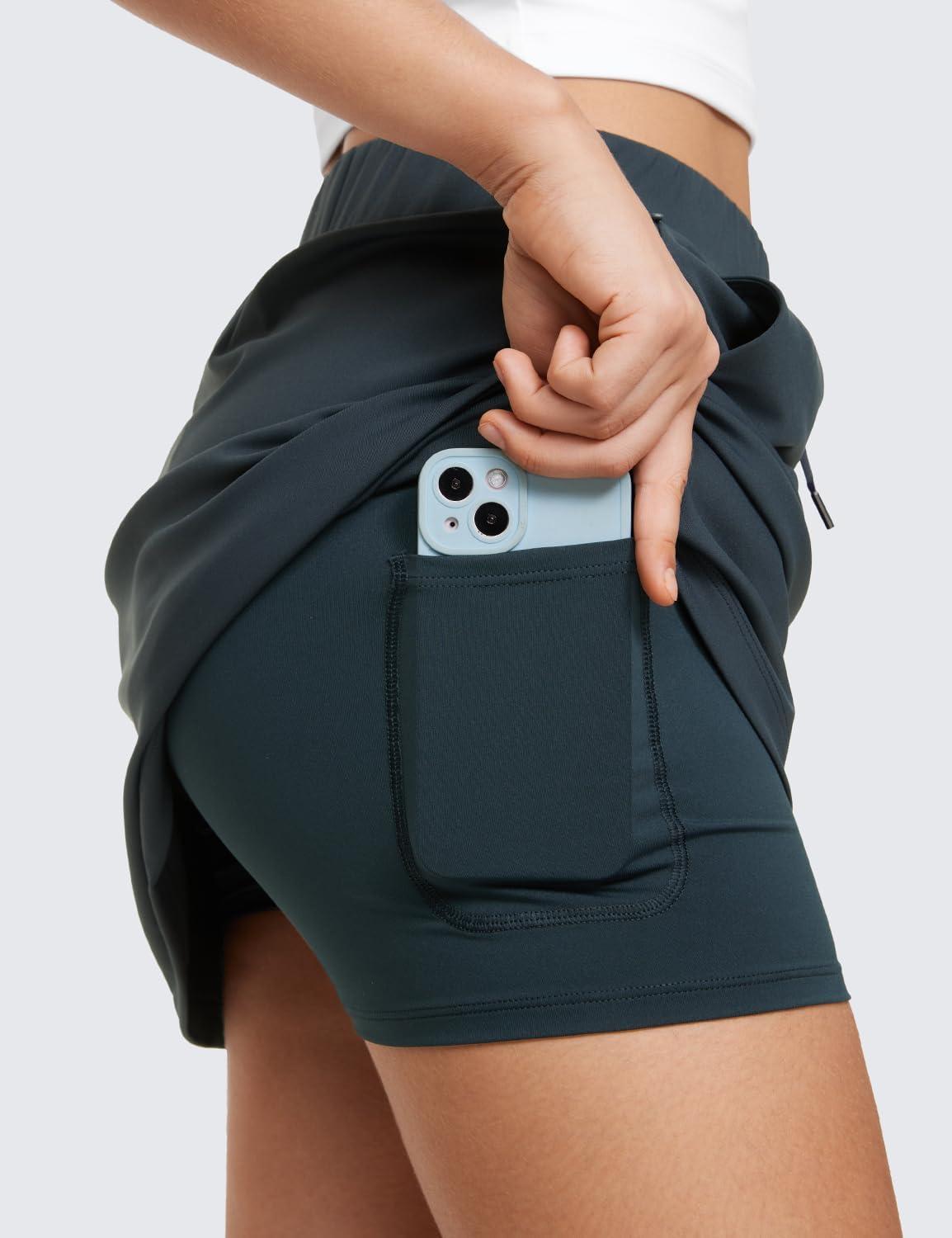 imageCRZ YOGA 4Way Stretch A Line Skirts for Women High Waitsted Mini Lined Tennis Work Drawstring Skort with PocketsTrue Navy