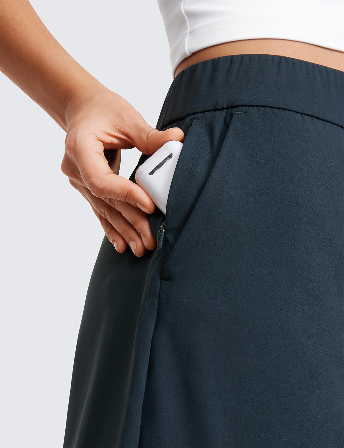 imageCRZ YOGA 4Way Stretch A Line Skirts for Women High Waitsted Mini Lined Tennis Work Drawstring Skort with PocketsTrue Navy