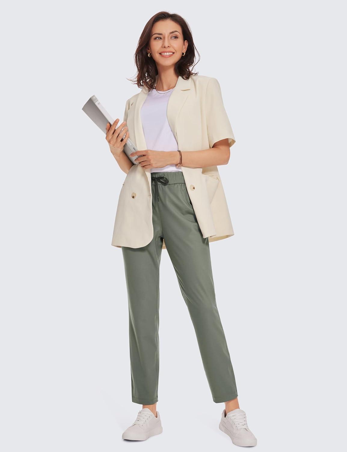 imageCRZ YOGA 4Way Stretch Ankle Golf Pants for Women 27quot Casual Dress Work 78 Sweatpants with PocketsGrey Sage