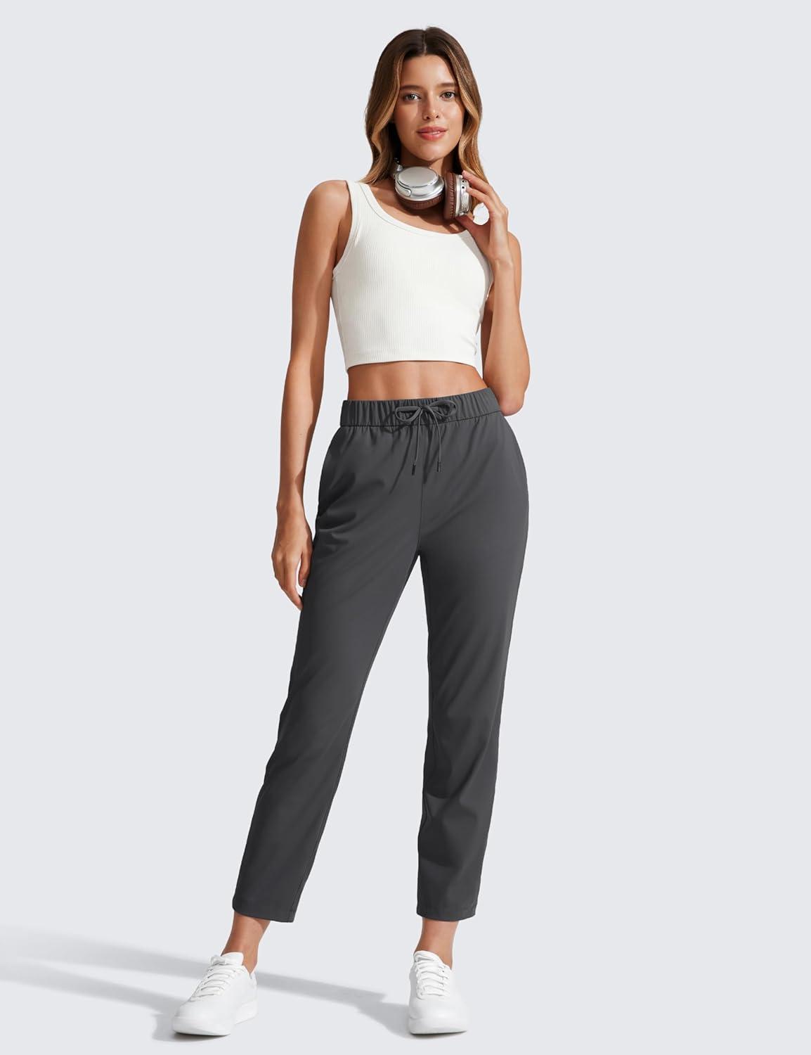 imageCRZ YOGA 4Way Stretch Ankle Golf Pants for Women 27quot Casual Dress Work 78 Sweatpants with PocketsInk Gray