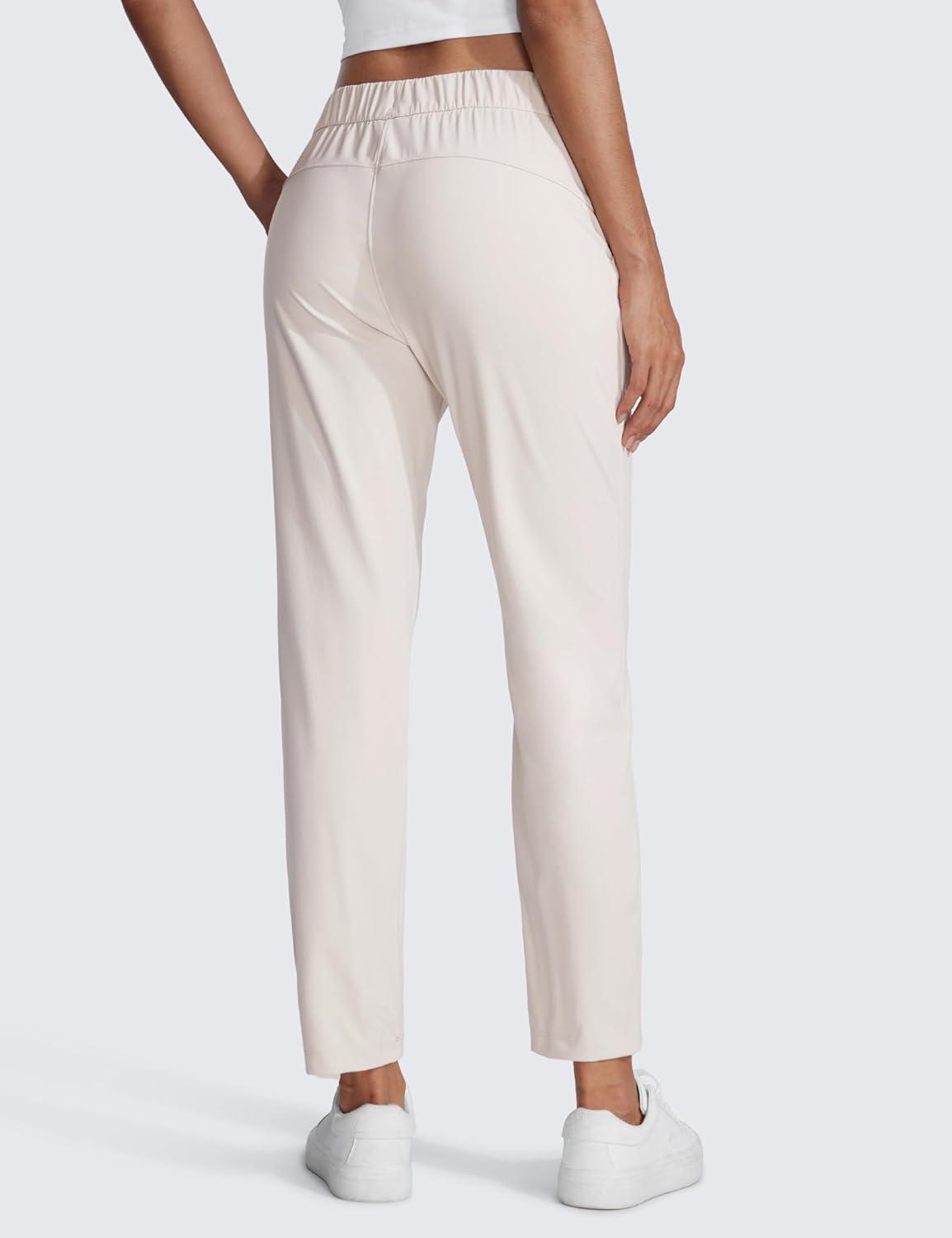 imageCRZ YOGA 4Way Stretch Ankle Golf Pants for Women 27quot Casual Dress Work 78 Sweatpants with PocketsMilky White Bone