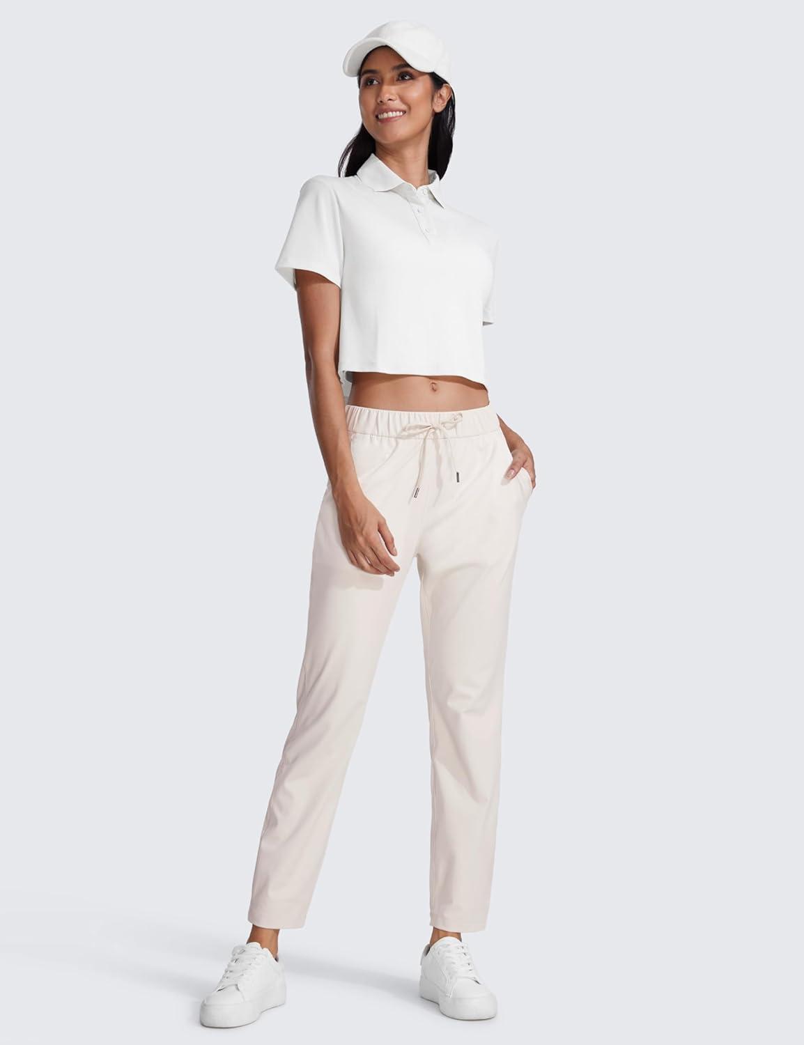 imageCRZ YOGA 4Way Stretch Ankle Golf Pants for Women 27quot Casual Dress Work 78 Sweatpants with PocketsMilky White Bone