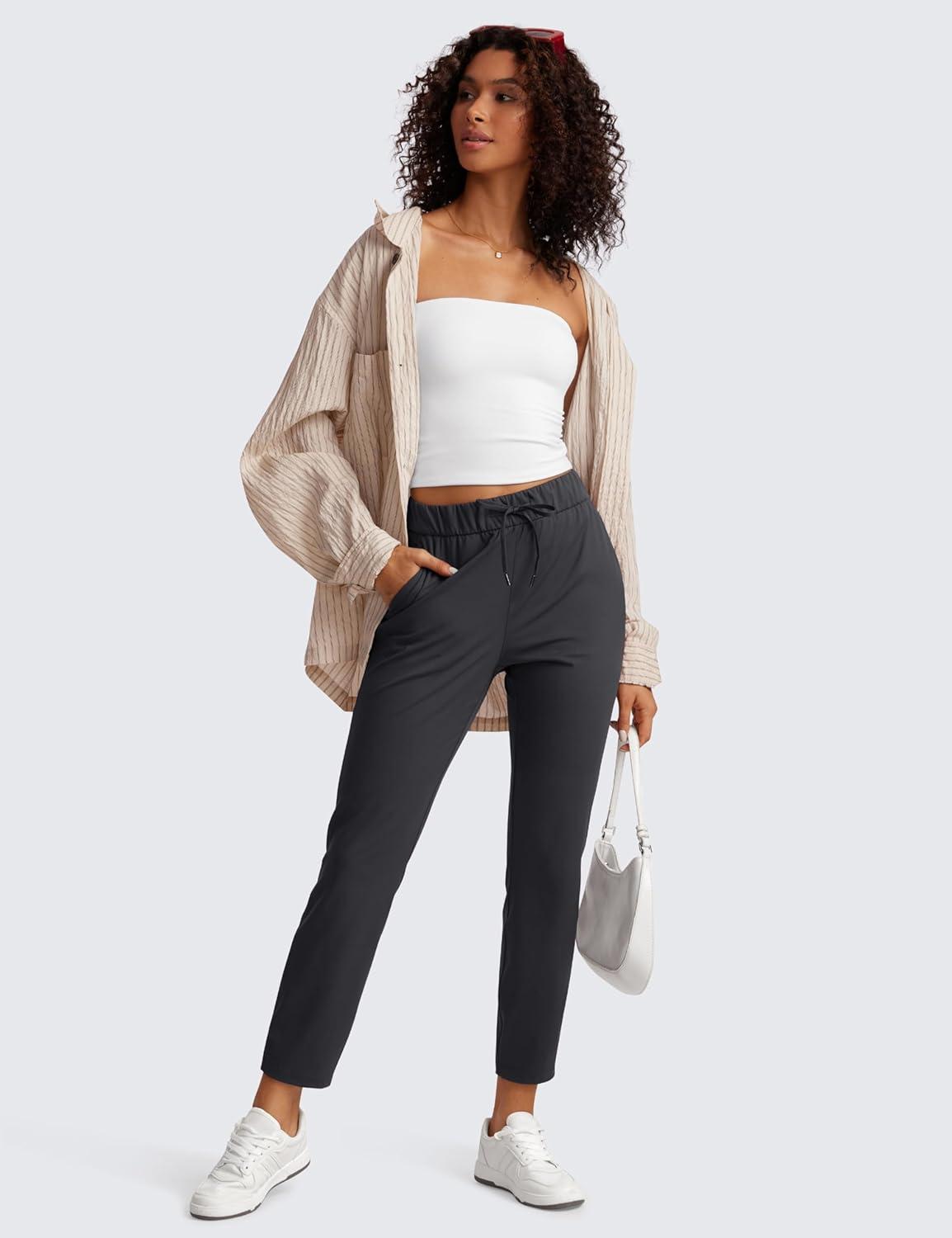 imageCRZ YOGA 4Way Stretch Ankle Golf Pants for Women 27quot Casual Dress Work 78 Sweatpants with PocketsMysterious Grey