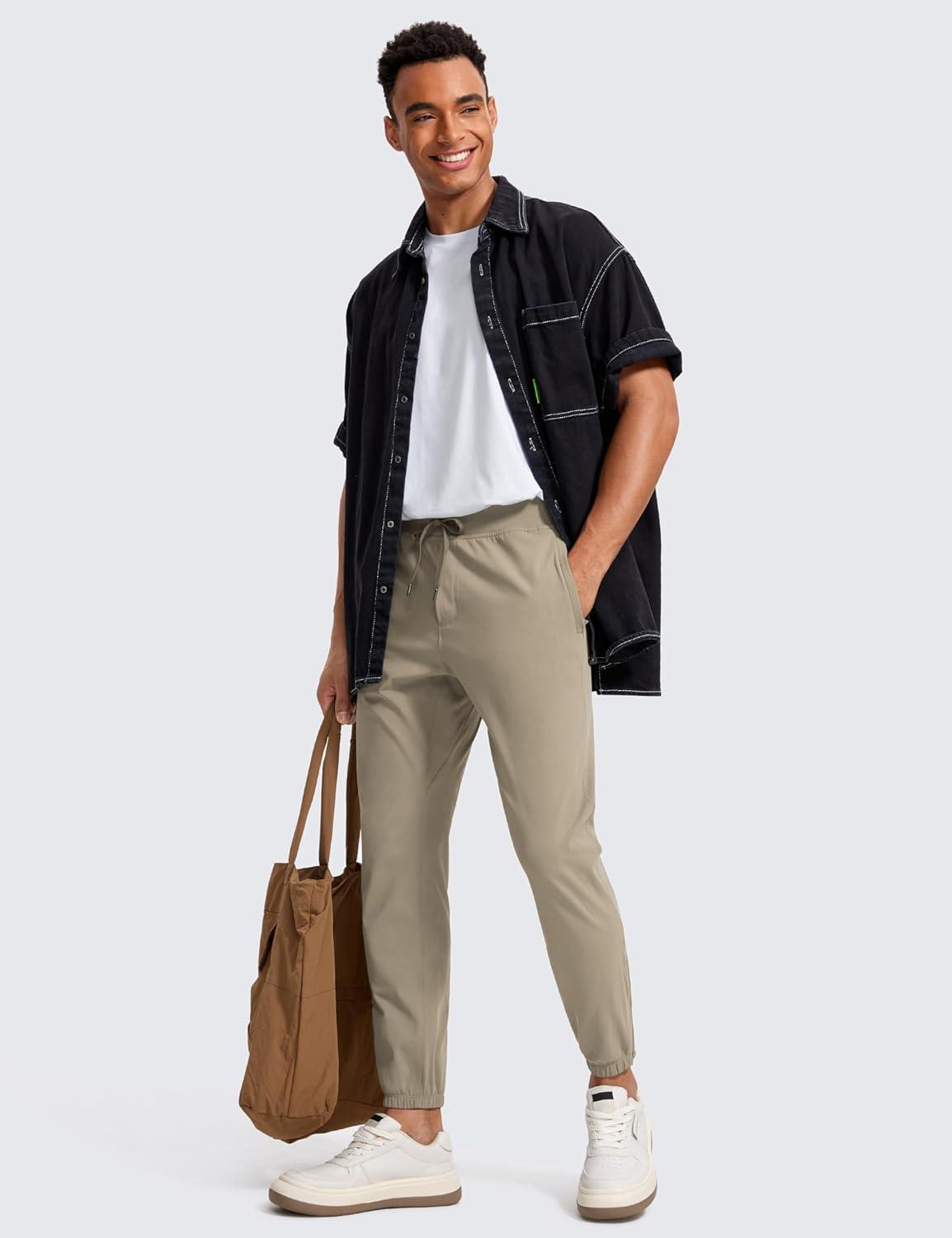 imageCRZ YOGA 4Way Stretch Athletic Joggers for Men 28quot Track Golf Gym Workout Hiking Pants with PocketsKhali Barley