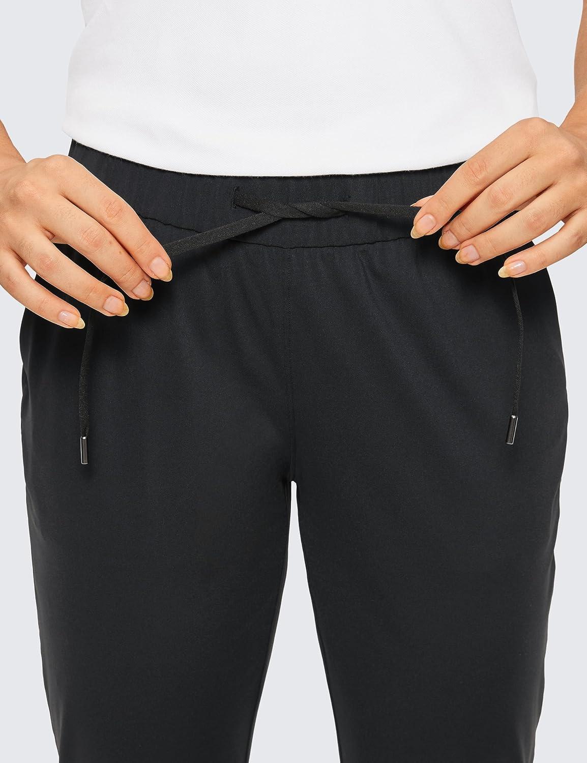 imageCRZ YOGA 4Way Stretch Full Length Golf Pants for Women Tall 31quot Travel Sweatpants Workout Trousers with PocketsBlack