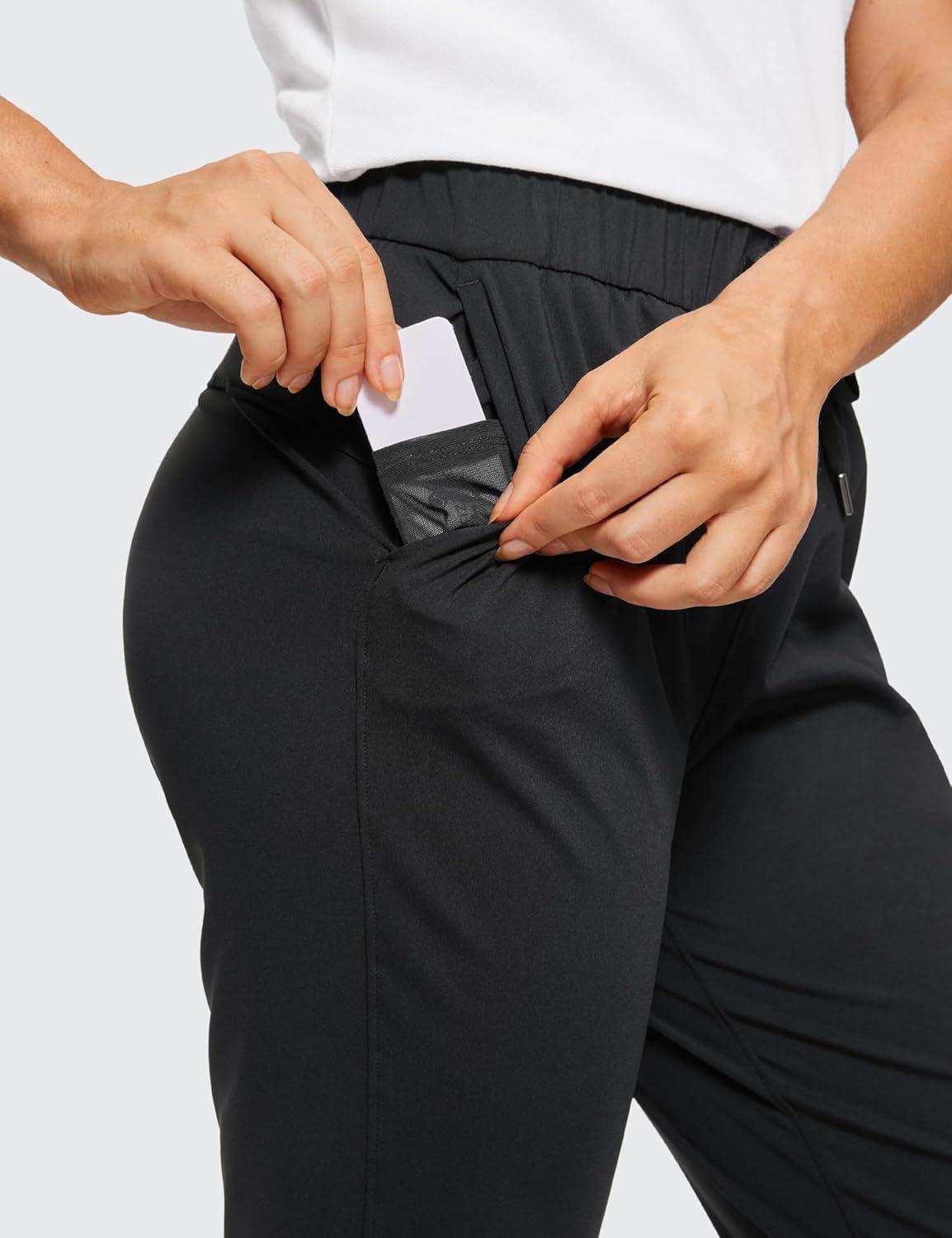 imageCRZ YOGA 4Way Stretch Full Length Golf Pants for Women Tall 31quot Travel Sweatpants Workout Trousers with PocketsBlack