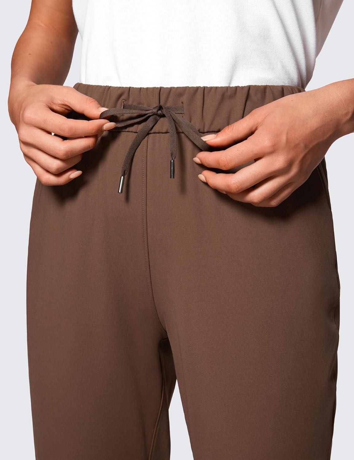 imageCRZ YOGA 4Way Stretch Full Length Golf Pants for Women Tall 31quot Travel Sweatpants Workout Trousers with PocketsCoffee Brown