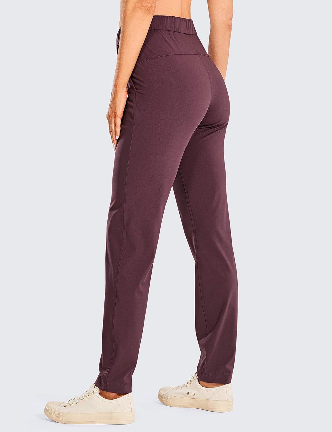 imageCRZ YOGA 4Way Stretch Full Length Golf Pants for Women Tall 31quot Travel Sweatpants Workout Trousers with PocketsDark Russet