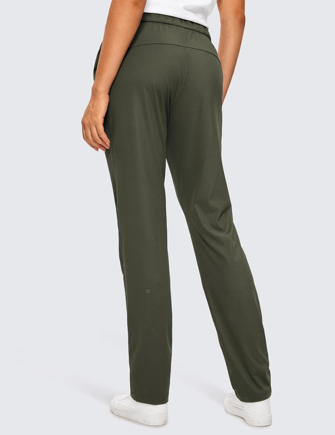 imageCRZ YOGA 4Way Stretch Full Length Golf Pants for Women Tall 31quot Travel Sweatpants Workout Trousers with PocketsOlive Green