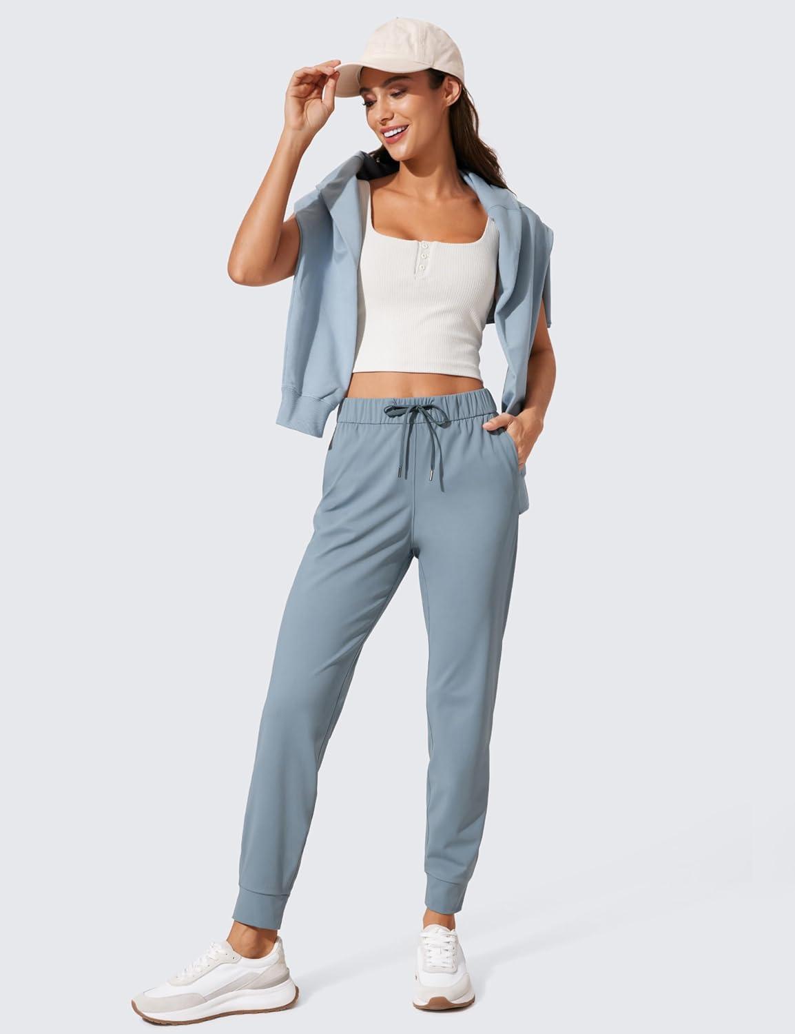 imageCRZ YOGA 4Way Stretch Workout Joggers for Women 28quot Casual Travel Athletic Pants with PocketsBelgian Blue