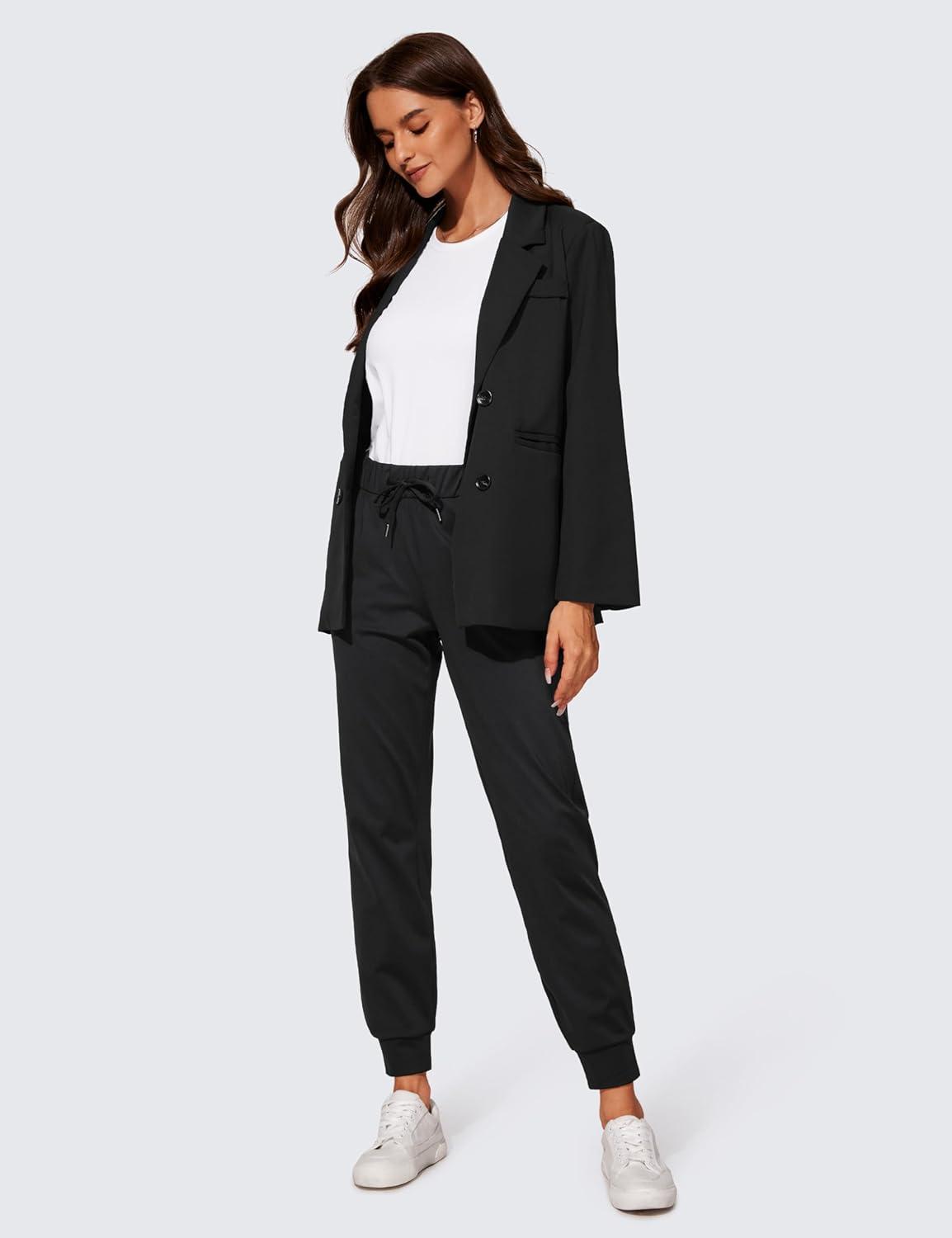 imageCRZ YOGA 4Way Stretch Workout Joggers for Women 28quot Casual Travel Athletic Pants with PocketsBlack