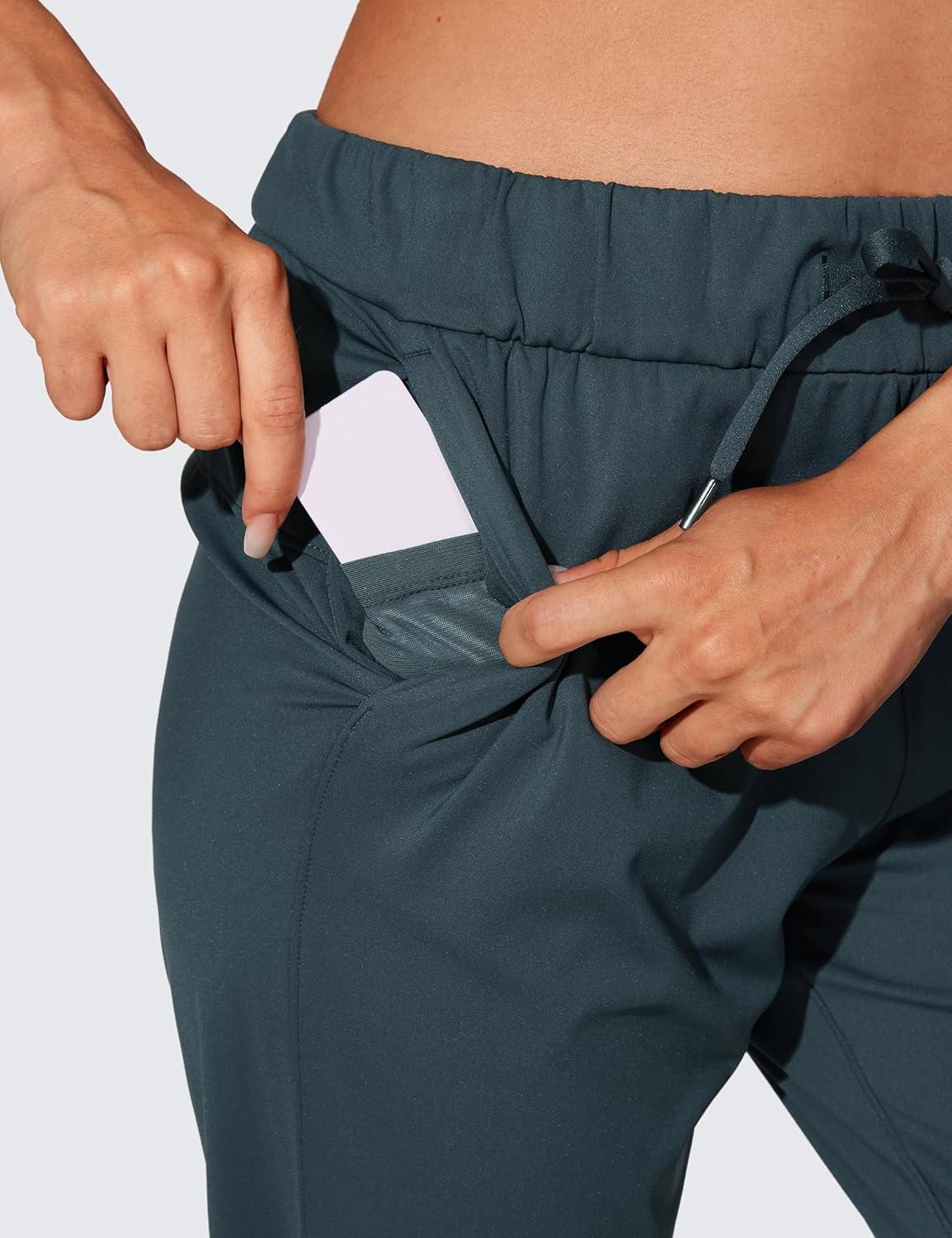 imageCRZ YOGA 4Way Stretch Workout Joggers for Women 28quot Casual Travel Athletic Pants with PocketsForest Dark Green