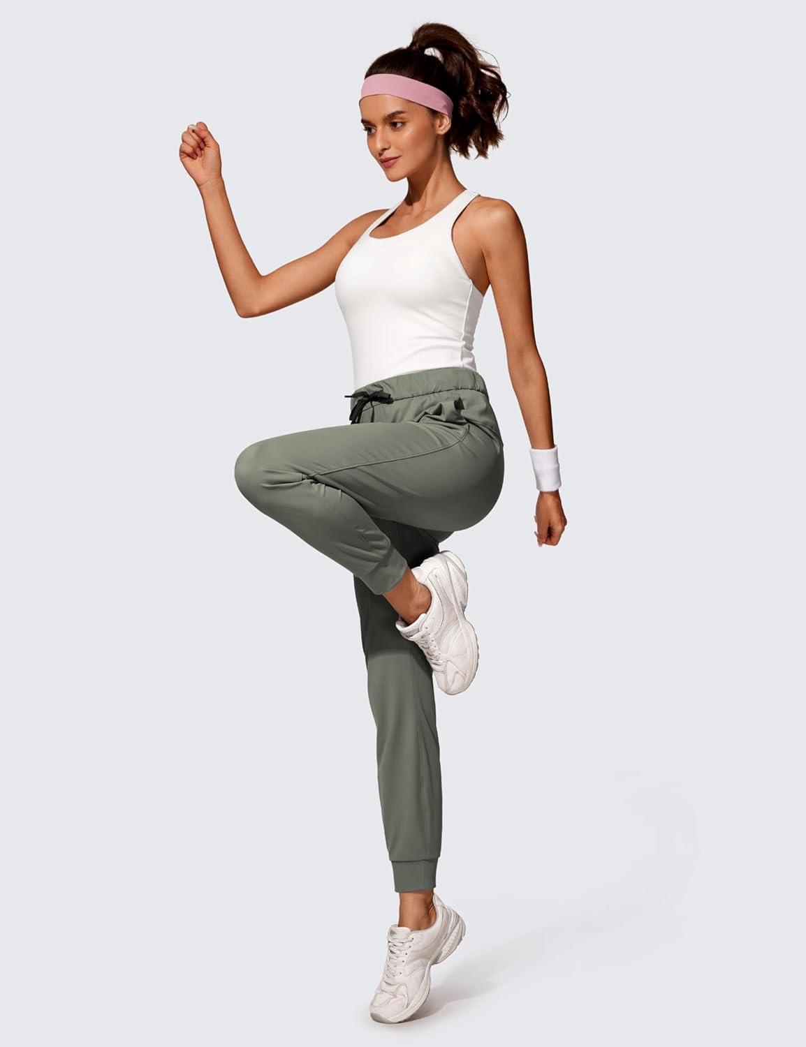 imageCRZ YOGA 4Way Stretch Workout Joggers for Women 28quot Casual Travel Athletic Pants with PocketsGrey Sage